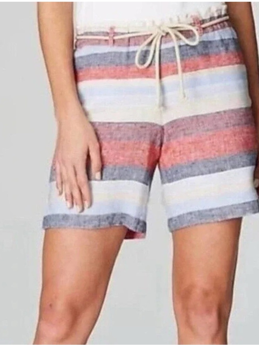 J. Jill Striped Drawstring Shorts in Coral, Blue & White